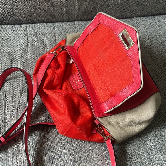 Kate Spade Color Block Coral & Tan Leather Crossbody With Top Handle Handbag - Picture 16 of 16